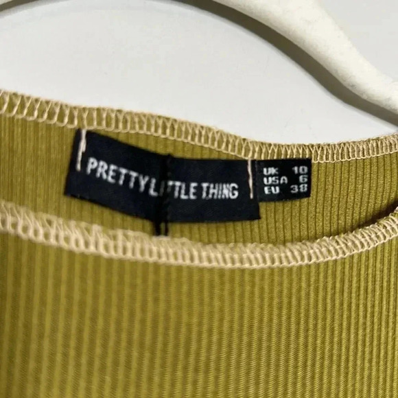 Pretty Little Things Olive Ribbed Contrast Stitch Cut Out Long Sleeve Dress - Picture 9 of 12